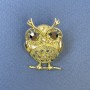 Brooch Pendant Owl with gray crystals, golden metal, diameter 28mm±, length 38mm±