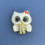 Brooch Pendant Owl with White Crystals, white and black enamel on gold-toned metal, diameter 22mm±, length 26mm±