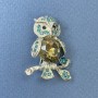Brooch Pendant Owl Blue Crystals Gray Crystal Silver Metal, diameter 26mm+-, length 36mm+-