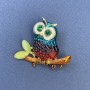 Brooch Pendant Owl with Green Crystals Multicolor Enamel Gold-tone Metal, diameter 37mm ±, length 34mm ±