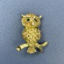 Brooch Owl with Yellow and Black Rhinestones on Golden Metal, diameter 27mm+-, length 34mm+-