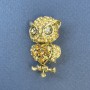 Owl Brooch with Yellow Rhinestones, Gold-Tone Metal, 19mm Diameter ±, 34mm Length ±