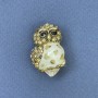Brooch Pendant Owl Chalcedony rainbow crystals golden metal, diameter 20mm±, length 30mm±