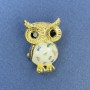 Brooch Pendant Owl Chalcedony Black Rhinestones Gold-tone Metal, 19mm± diameter x 27mm± length