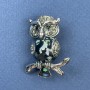Brooch Owl Halotite with Pearl and Crystals, silver metal, diameter 26mm±, length 33mm±