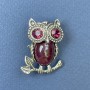 Brooch Pendant Owl with pink crystals Purple stone Silver metal, diameter 25mm+-, length 34mm+-