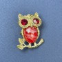 Brooch Pendant Owl with Red Rhinestones and Gold-Tone Metal, diameter 25mm±, length 34mm±