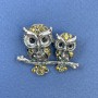 Brooch Owl with Yellow Rhinestones on Silver Metal, diameter 35mm+-, length 28mm+-