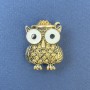 Brooch Owl White Enamel with Yellow Crystals Gold-Tone Metal, diameter 22mm±, length 29mm±