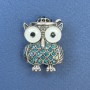 Brooch Owl with White Enamel and Light Blue Crystals, Silver Metal, diameter 22mm+-, length 29mm+-
