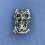 Brooch Pendant Owl with Gray and Black Crystals Silver Metal, diameter 18mm+-, length 27mm+-