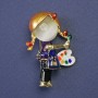 Brooch 'Girl with an Easel' white cat's eye enamel on golden metal 28x41mm+