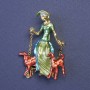 Brooch Pendant Lady with Dogs on Chains Enamel Gold-Toned Metal 32x45mm +