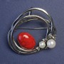 Brooch with Coral (singular) and Pearls, metal color "silver" 43x41 mm+