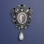 Brooch Pendant Accent with Pink Cat's Eye (Catz Eye) and Pearls, Silver Tone 47x80mm+