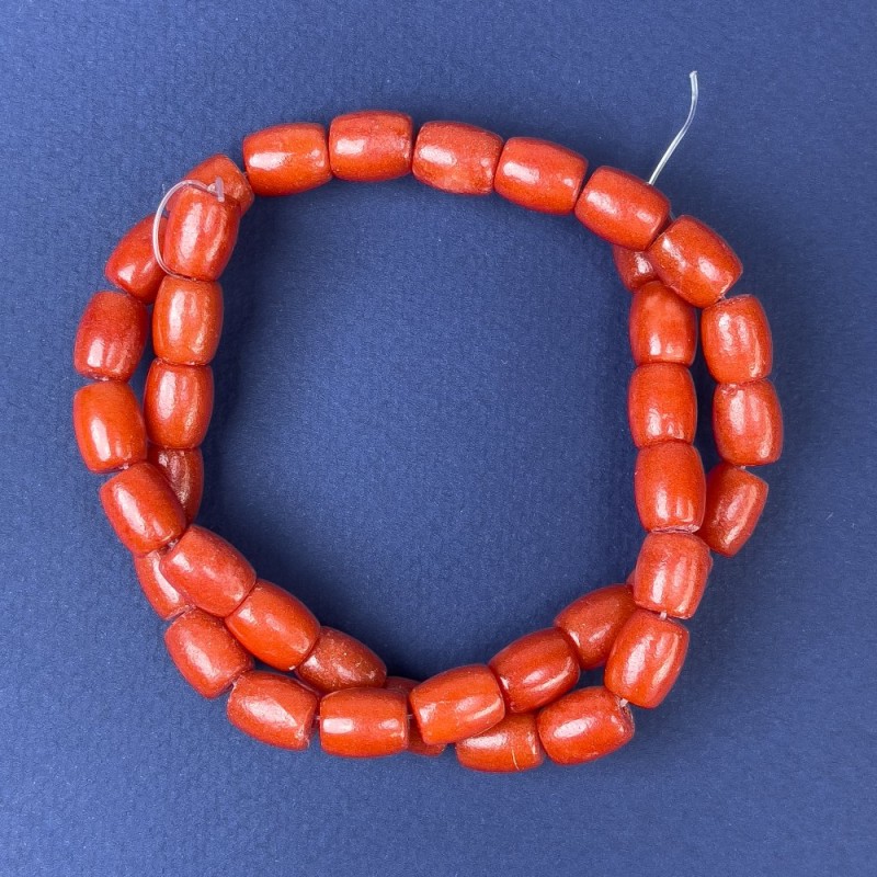 Coral Beads Orange Baril, diameter 10x8mm± on thread, length 39cm+