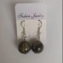 Earrings Natural Hawk's Eye Smooth Bead, diameter 14mm, length 3.5cm