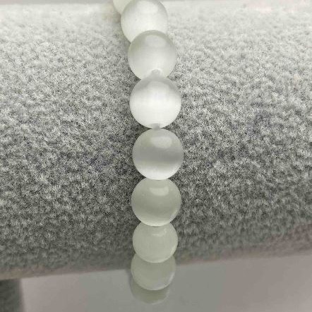 Bracelet White Cat's Eye Smooth Bead 8mm diameter, length 18cm (stretch)