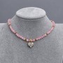 Choker Pink Quartz Smooth Beads 4mm+- Hematite Cube 3mm+- with Heart Pendant 12mm+-, length 36cm + extension chain