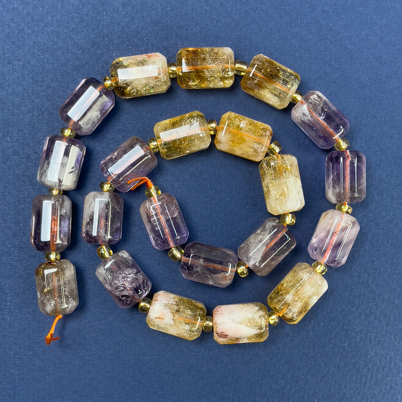 Citrine Beads Amethyst Beads faceted cylinder 14x10mm+- with seed beads, diameter 4mm+- on thread, length 39cm+