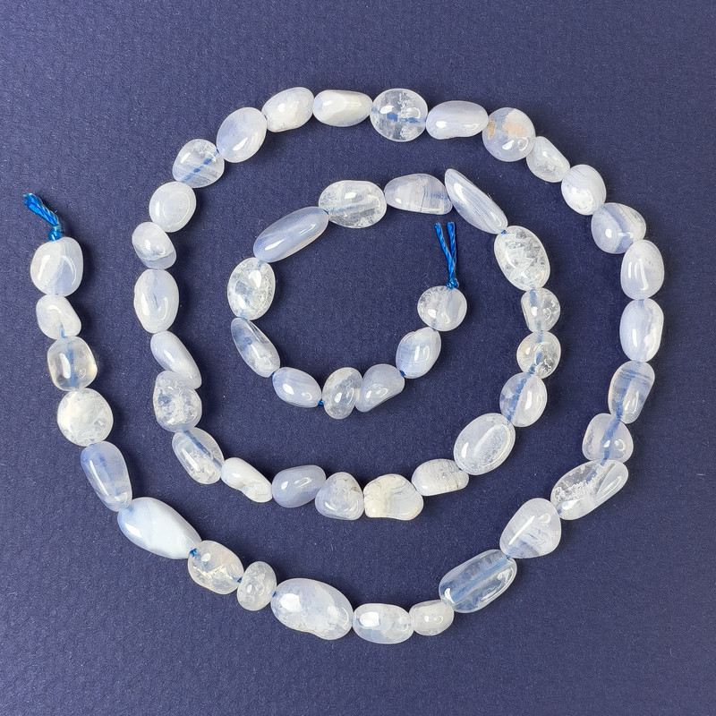 Blue Agate Beads, Tumbled 8x6mm ± on Thread, 40cm+ Length