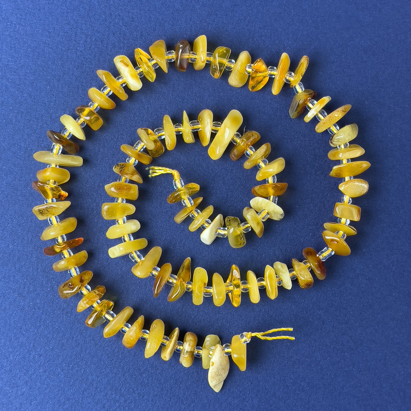Amber Chip Beads 10x3mm+- with Beads, Hole 3mm+- on Thread, Length 38cm+