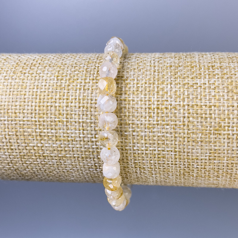 Bracelet Citrine Faceted Cube, 6mm diameter, 18cm length, stretch