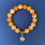 Agate Bead Bracelet, smooth round beads 10mm± with metal insets, length 18cm± stretch