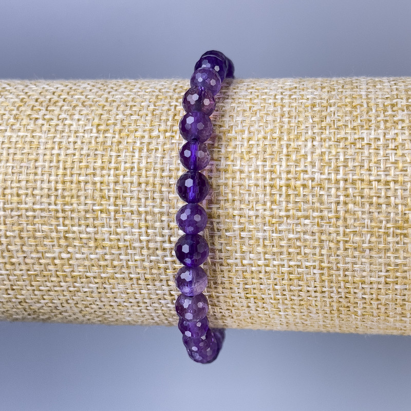 Amethyst Faceted Bead Bracelet, 6mm diameter beads, stretchy length 18cm