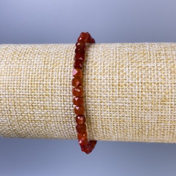 Carnelian Bead Bracelet with Cubed Facets, 5mm Diameter, 18cm Length, Stretch