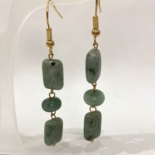 Jadeite Rectangle Earrings, diameter 12x8mm ± rondelle 8x6mm±, length 58mm±