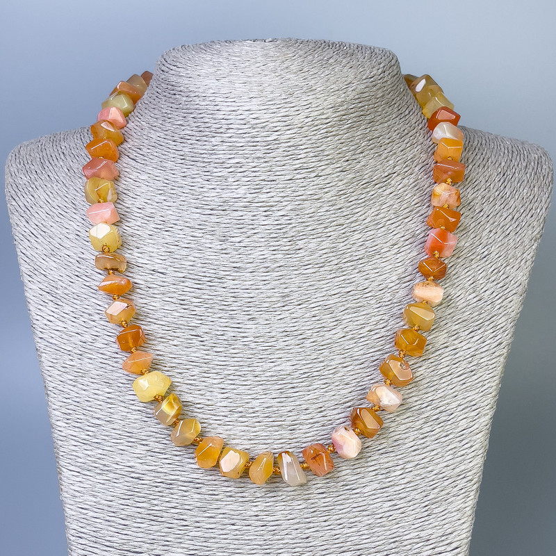 Carnelian Bead necklace multifaceted 10-12x7mm, length 50cm, with clasp