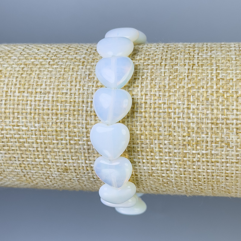 Moonstone Heart Bracelet, 12×12 mm hearts, 18 cm long stretch