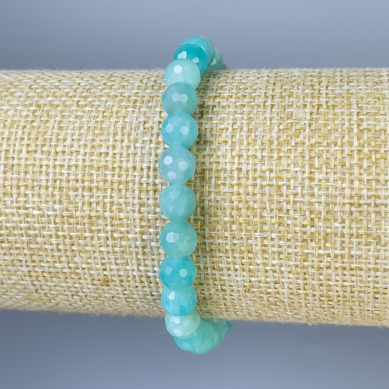 Amazonite Bracelet with polished round beads, 7mm± diameter, 18cm± length, elastic