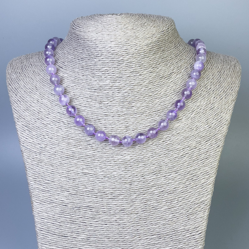 Amethyst Necklace, smooth round beads, diameter 8mm ±, length 45cm ± with clasp