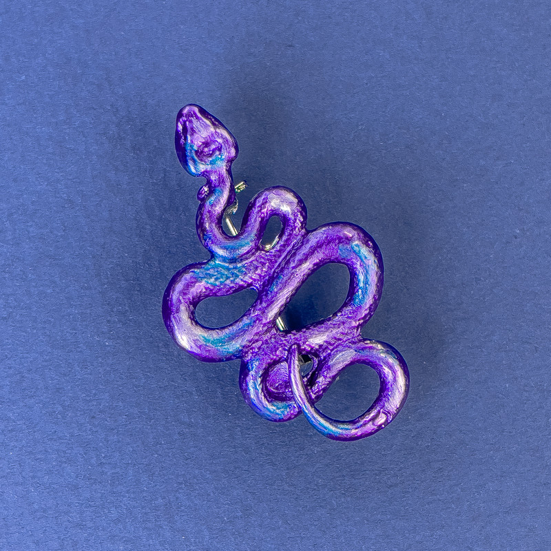 Brooch pendant Snake purple-blue silver metal 37×22mm+