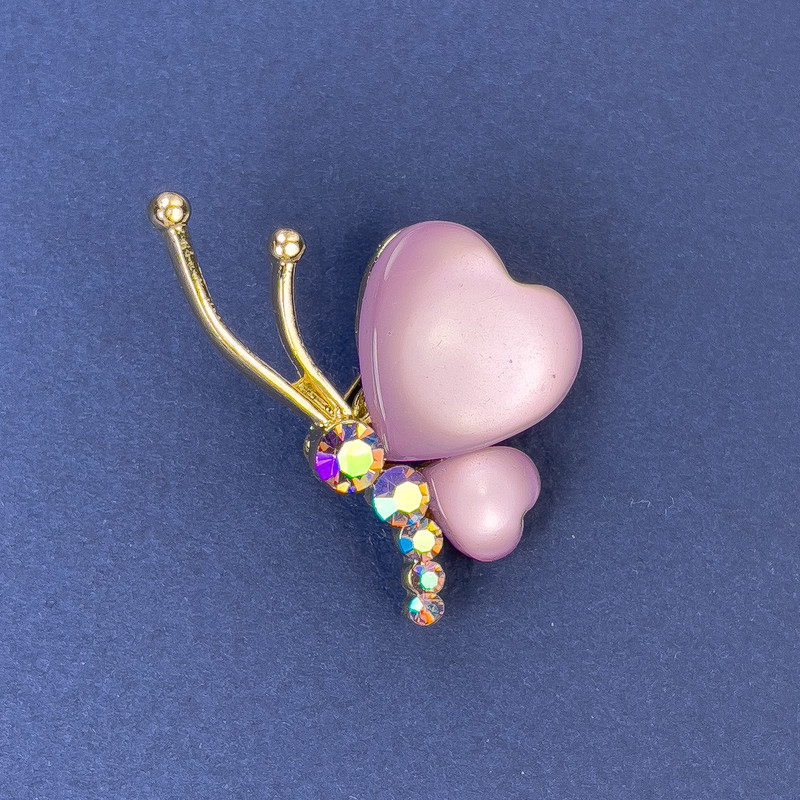 Brooch Butterfly, diameter 34x21mm± Purple Cat's Eye with crystals, golden metal