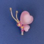 Brooch Butterfly, diameter 34×21mm± pink Cat's Eye crystal stones, gold-tone metal