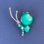 Brooch Butterfly, diameter 34×21mm±, saturated green Cat's Eye with crystals, silver metal