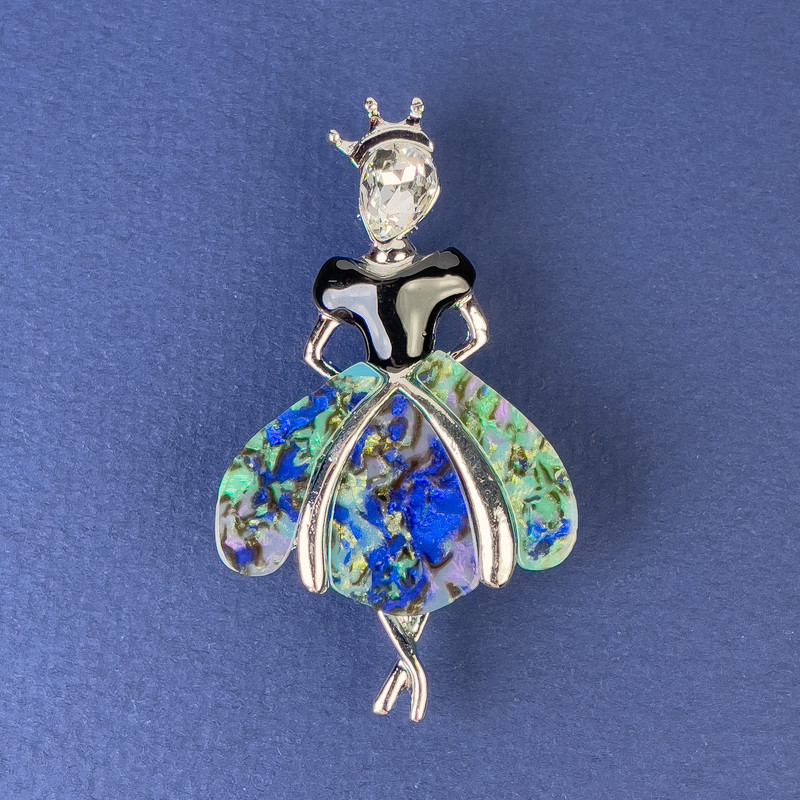 Brooch Pendant Princess Silver Tone Metal 50x28mm± White Crystal