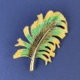 Brooch Pendant Feather, diameter 51x30mm± multicolor enamel on golden metal