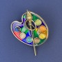 Brooch Palette Multicolor Cat's Eye Enamel Golden Metal 39x32mm+