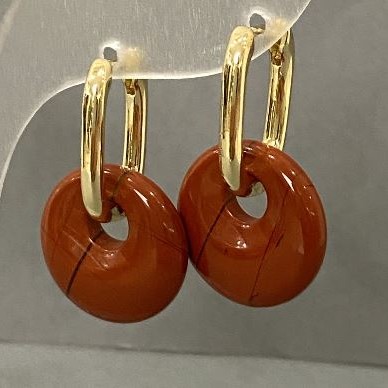 Earrings of Red Jasper Dangle, 18mm diameter, approx. 30mm length