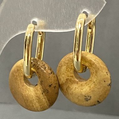 Earrings with Landscape Jasper, donut shape, 18mm diameter, ~30mm length