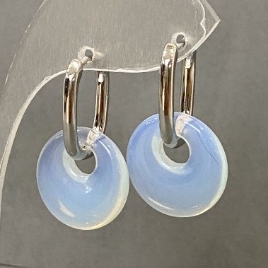 Moonstone Donut Earrings, 18mm diameter, 30mm length