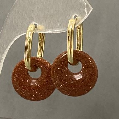 Earrings Aventurine Golden Sand Donut, diameter 18mm±, length 30mm±