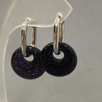 Aventurine Earrings 'Blue Sand – Cairo Night' doughnut, diameter 18mm ±, length 30mm ±