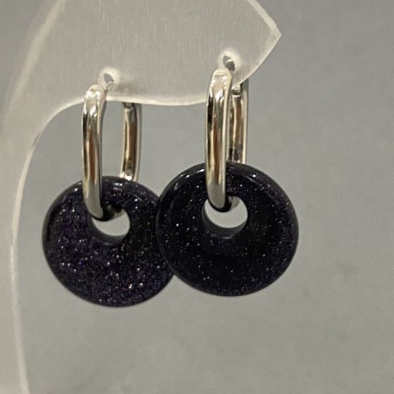 Aventurine Earrings 'Blue Sand – Cairo Night' doughnut, diameter 18mm ±, length 30mm ±