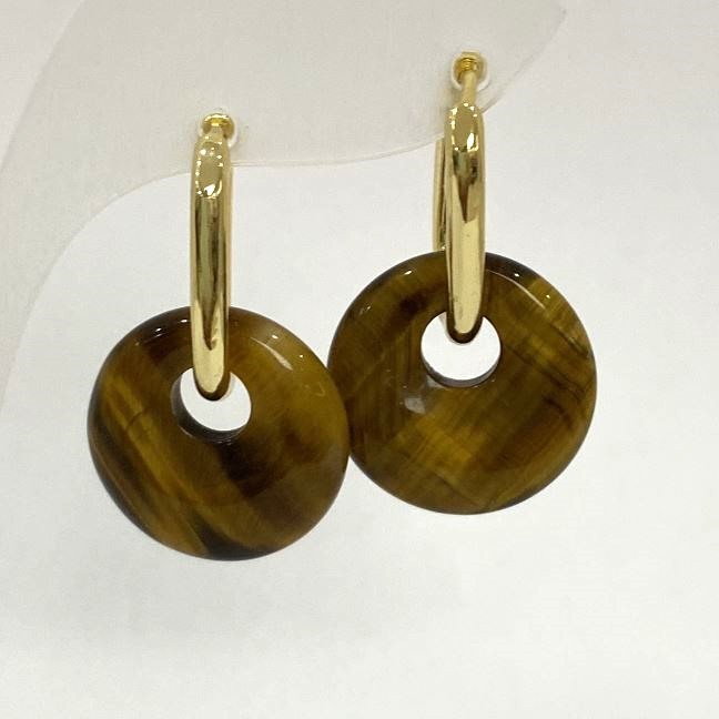 Tiger's Eye Donut Earrings, diameter 18mm+-, length 30mm+-