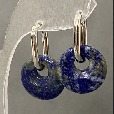 Lapis Lazuli Hoop Earrings, diameter 18mm±, length 31mm±